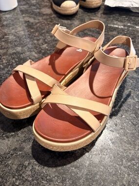 MIA Beige Cross-Strap Platform Sandals with Ankle Buckle